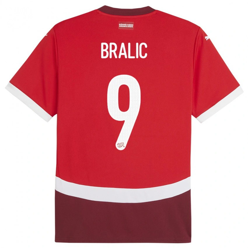 גברים שווייץ Josip Bralic #9 אָדוֹם ג'רזי ביתית 24-26 חולצה קצרה