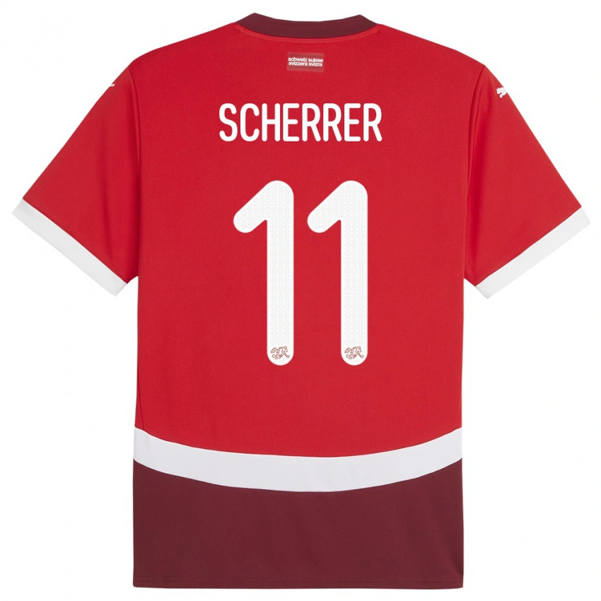 גברים שווייץ Nevio Scherrer #11 אָדוֹם ג'רזי ביתית 24-26 חולצה קצרה