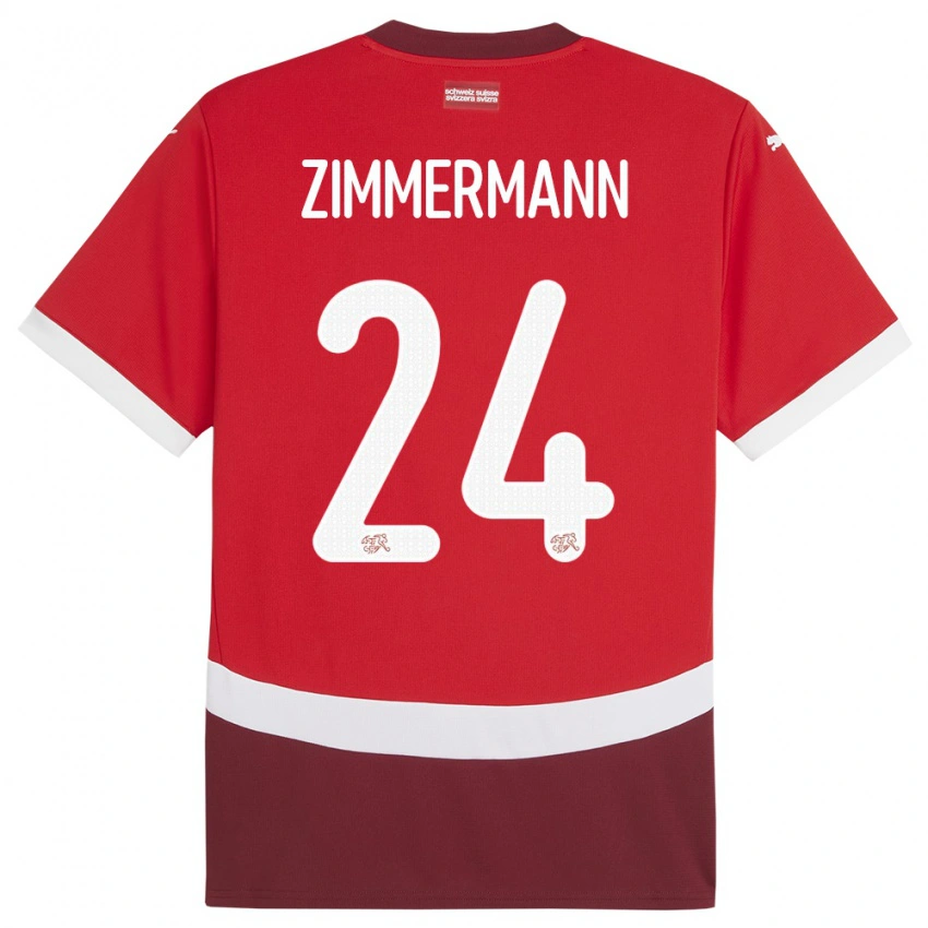 גברים שווייץ Mio Zimmermann #24 אָדוֹם ג'רזי ביתית 24-26 חולצה קצרה