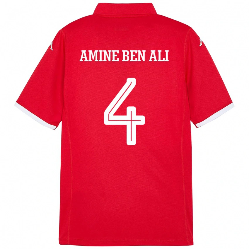 גברים תוניסיה Mohamed Amine Ben Ali #4 אָדוֹם ג'רזי ביתית 24-26 חולצה קצרה