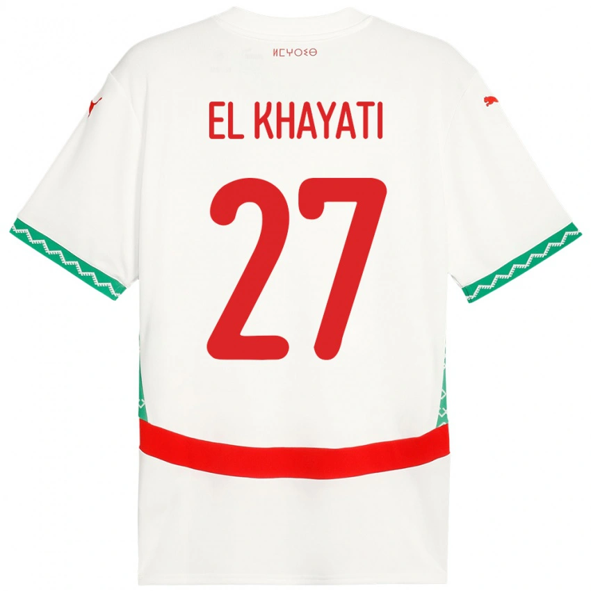 גברים מָרוֹקוֹ Ayoub El Khayati #27 לָבָן הרחק ג'רזי 24-26 חולצה קצרה