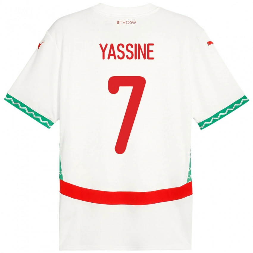 גברים מָרוֹקוֹ Gessime Yassine #7 לָבָן הרחק ג'רזי 24-26 חולצה קצרה