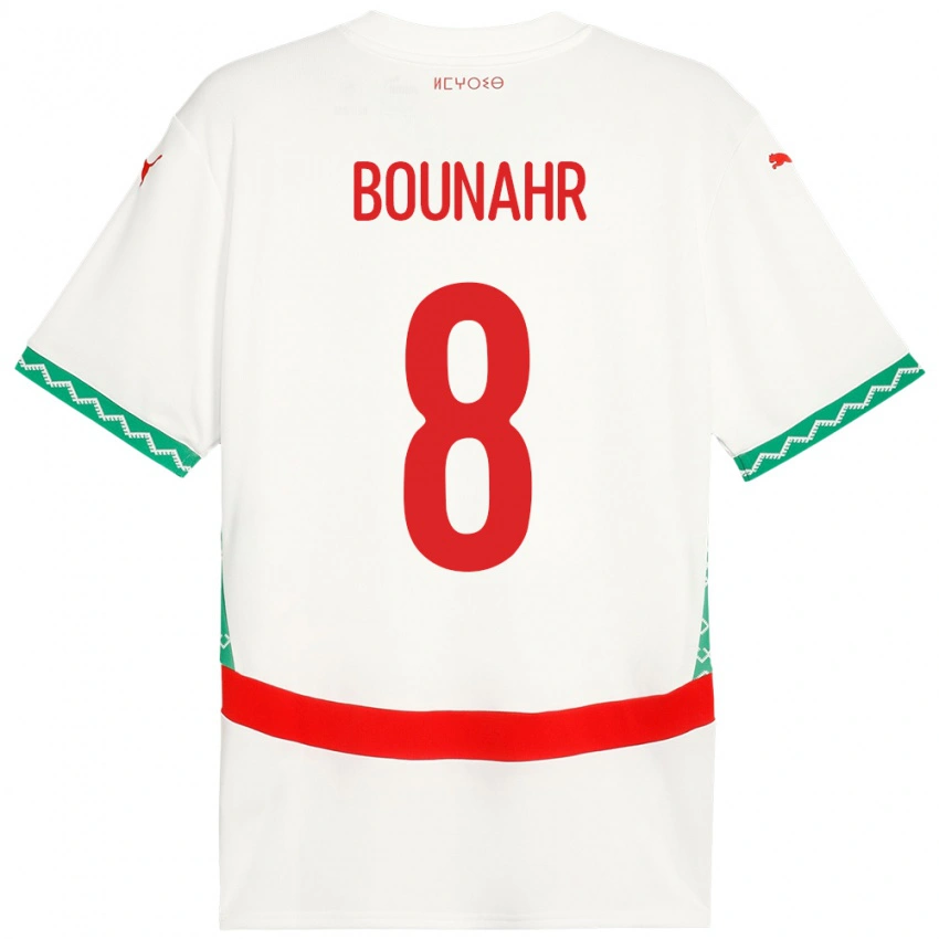 גברים מָרוֹקוֹ Ilyas Bounahr #8 לָבָן הרחק ג'רזי 24-26 חולצה קצרה