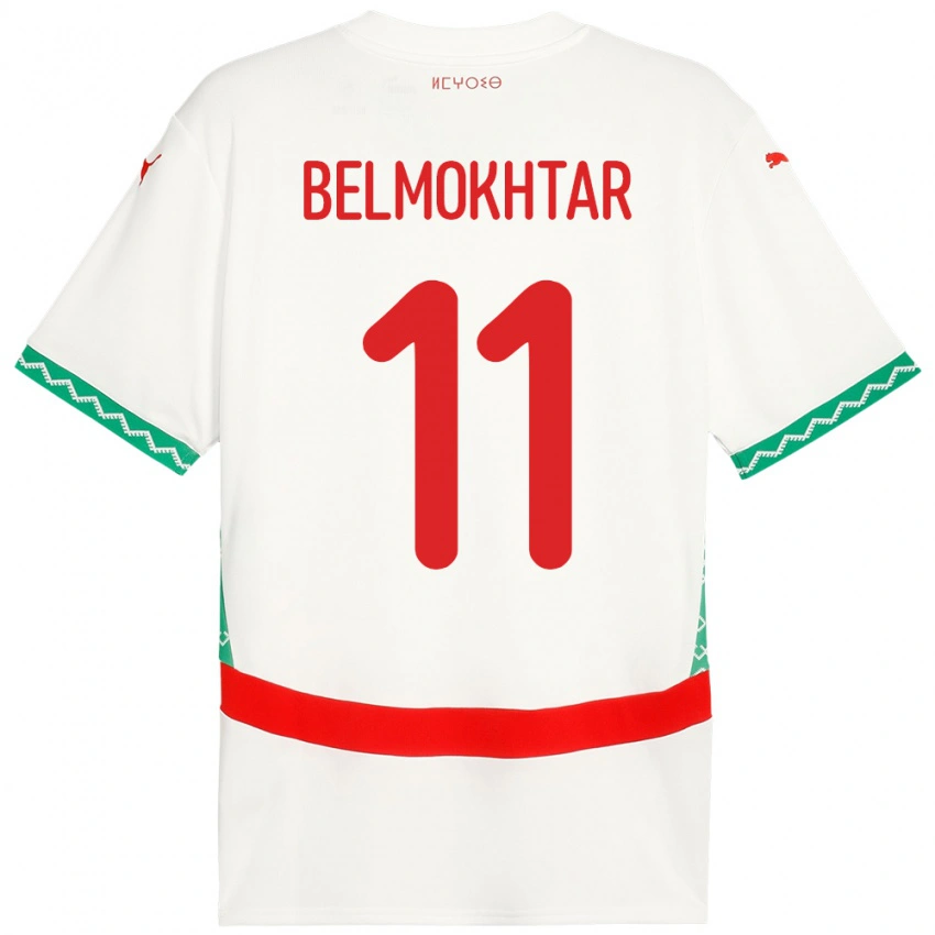 גברים מָרוֹקוֹ Ilies Belmokhtar #11 לָבָן הרחק ג'רזי 24-26 חולצה קצרה