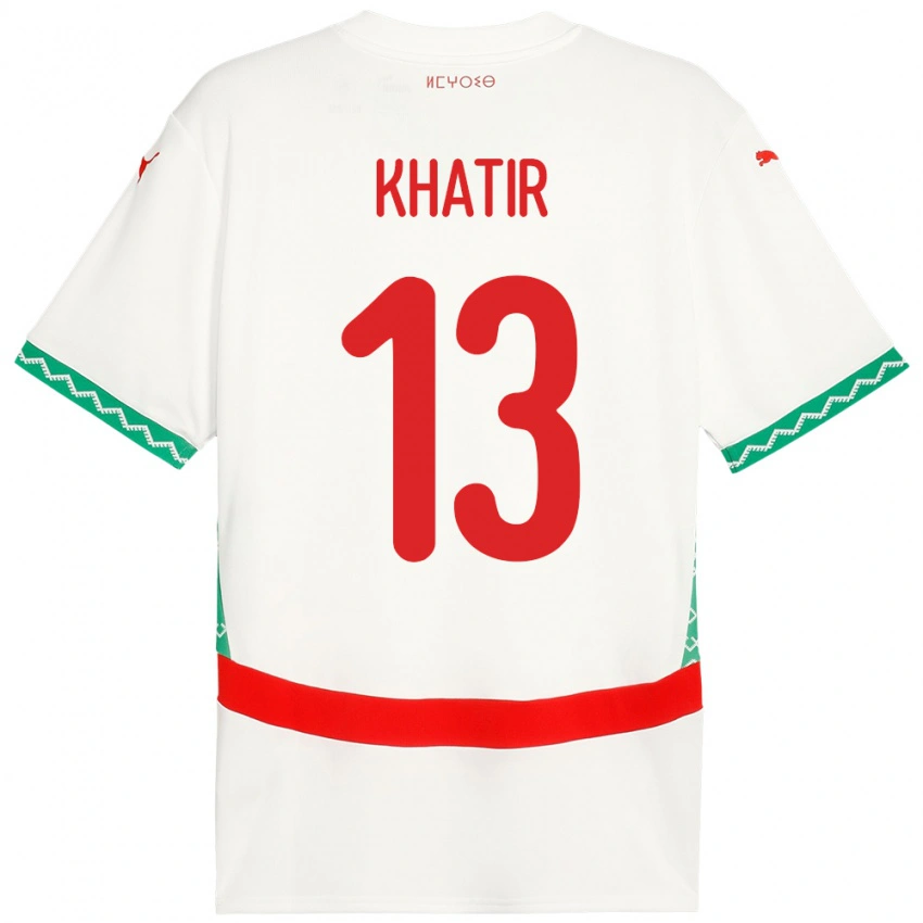 גברים מָרוֹקוֹ Ahmed Khatir #13 לָבָן הרחק ג'רזי 24-26 חולצה קצרה