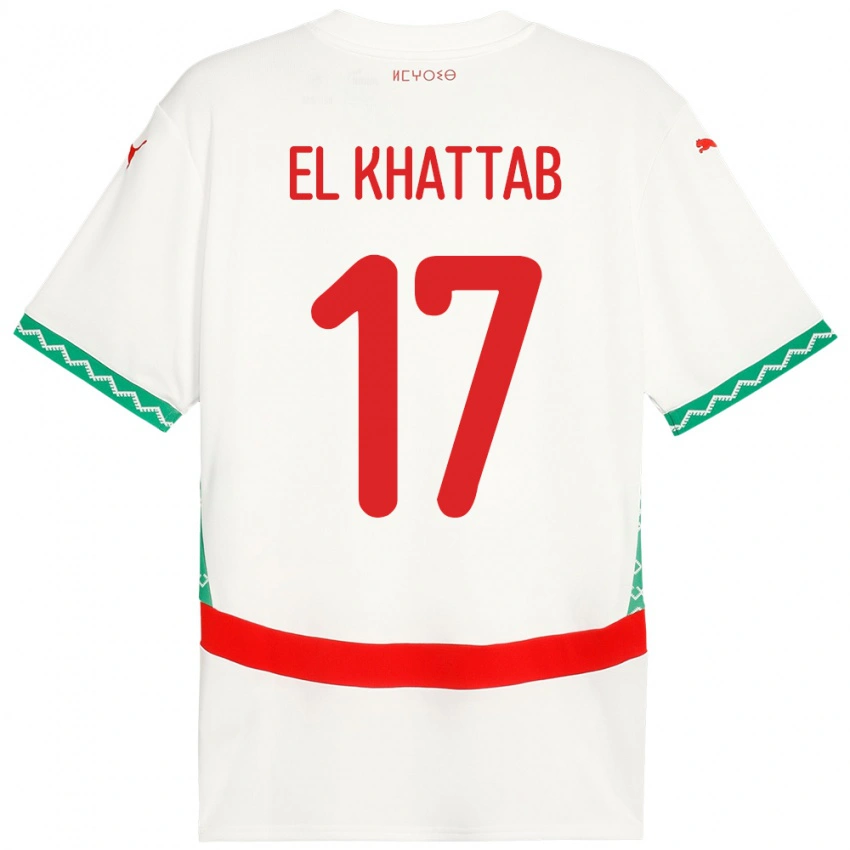 גברים מָרוֹקוֹ Omar El Khattab #17 לָבָן הרחק ג'רזי 24-26 חולצה קצרה