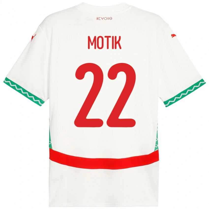 גברים מָרוֹקוֹ Ilyass Motik #22 לָבָן הרחק ג'רזי 24-26 חולצה קצרה