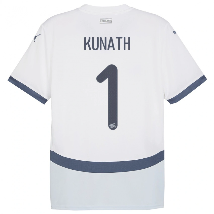 גברים שווייץ Lucas Kunath #1 לבן הרחק ג'רזי 24-26 חולצה קצרה