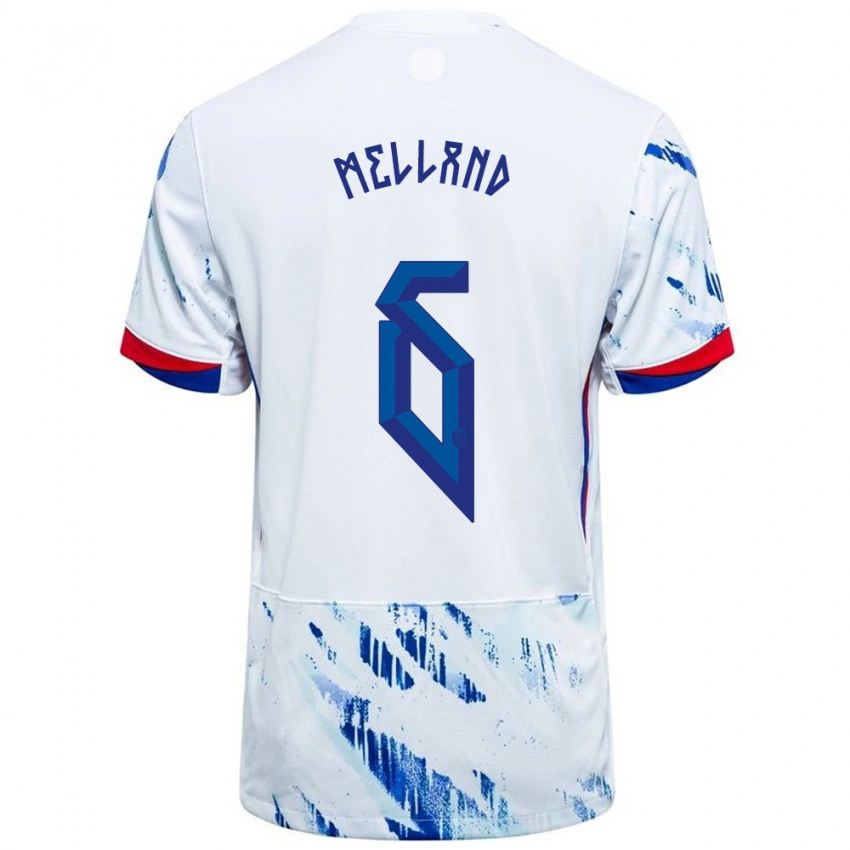 גברים נורבגיה Henrik Melland #6 לבן כחול הרחק ג'רזי 24-26 חולצה קצרה