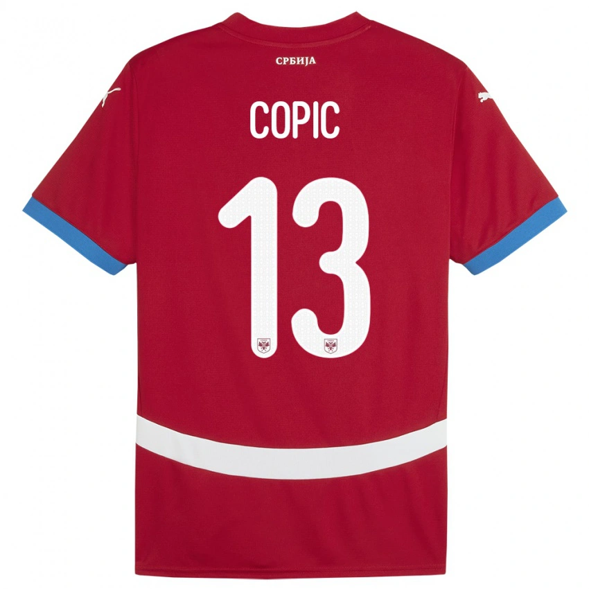 נשים סרביה Milan Copic #13 אָדוֹם ג'רזי ביתית 24-26 חולצה קצרה