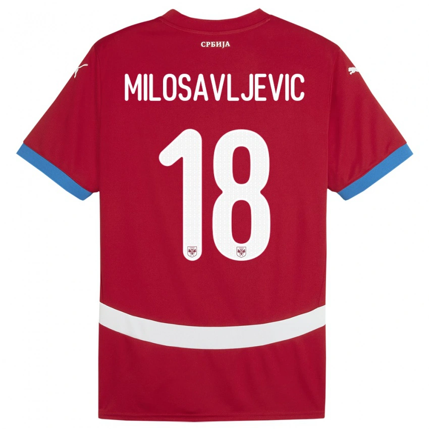 נשים סרביה Jovan Milosavljevic #18 אָדוֹם ג'רזי ביתית 24-26 חולצה קצרה