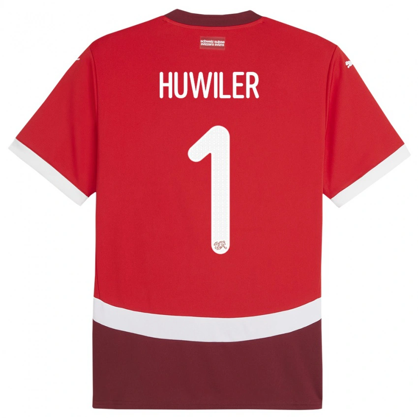 נשים שווייץ Lionel Huwiler #1 אָדוֹם ג'רזי ביתית 24-26 חולצה קצרה