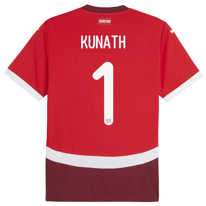 נשים שווייץ Lucas Kunath #1 אָדוֹם ג'רזי ביתית 24-26 חולצה קצרה