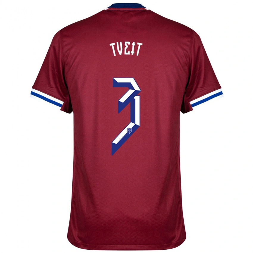 נשים נורבגיה Aksel Tveit #3 אדום כחול לבן ג'רזי ביתית 24-26 חולצה קצרה