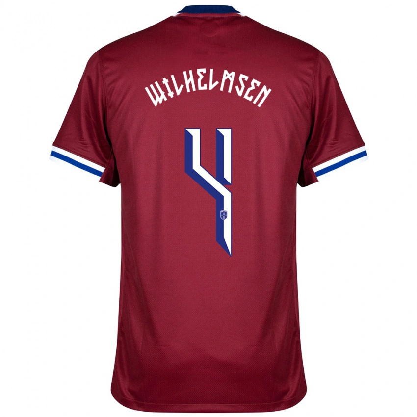 נשים נורבגיה Andreas Wilhelmsen #4 אדום כחול לבן ג'רזי ביתית 24-26 חולצה קצרה