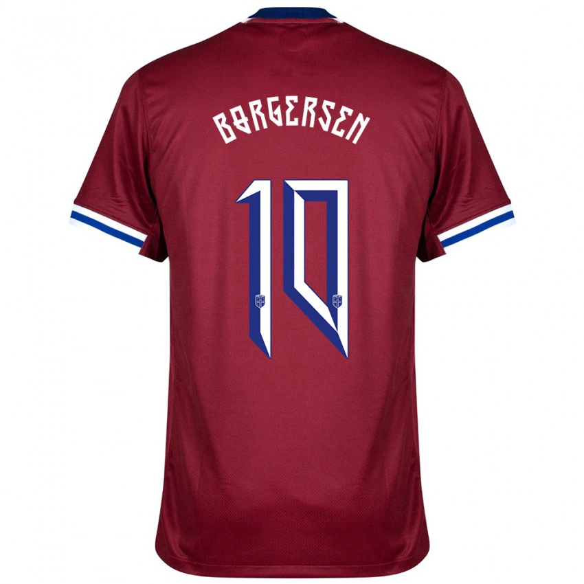 נשים נורבגיה Aleksander Borgersen #10 אדום כחול לבן ג'רזי ביתית 24-26 חולצה קצרה