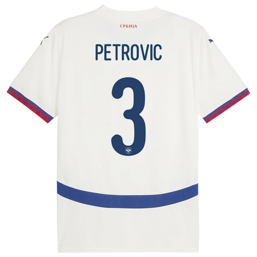 נשים סרביה Stefan Petrovic #3 לבן הרחק ג'רזי 24-26 חולצה קצרה