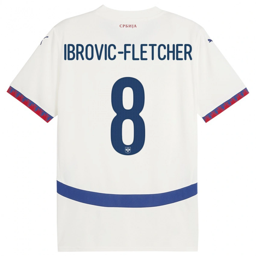 נשים סרביה Edward Ibrovic-Fletcher #8 לבן הרחק ג'רזי 24-26 חולצה קצרה
