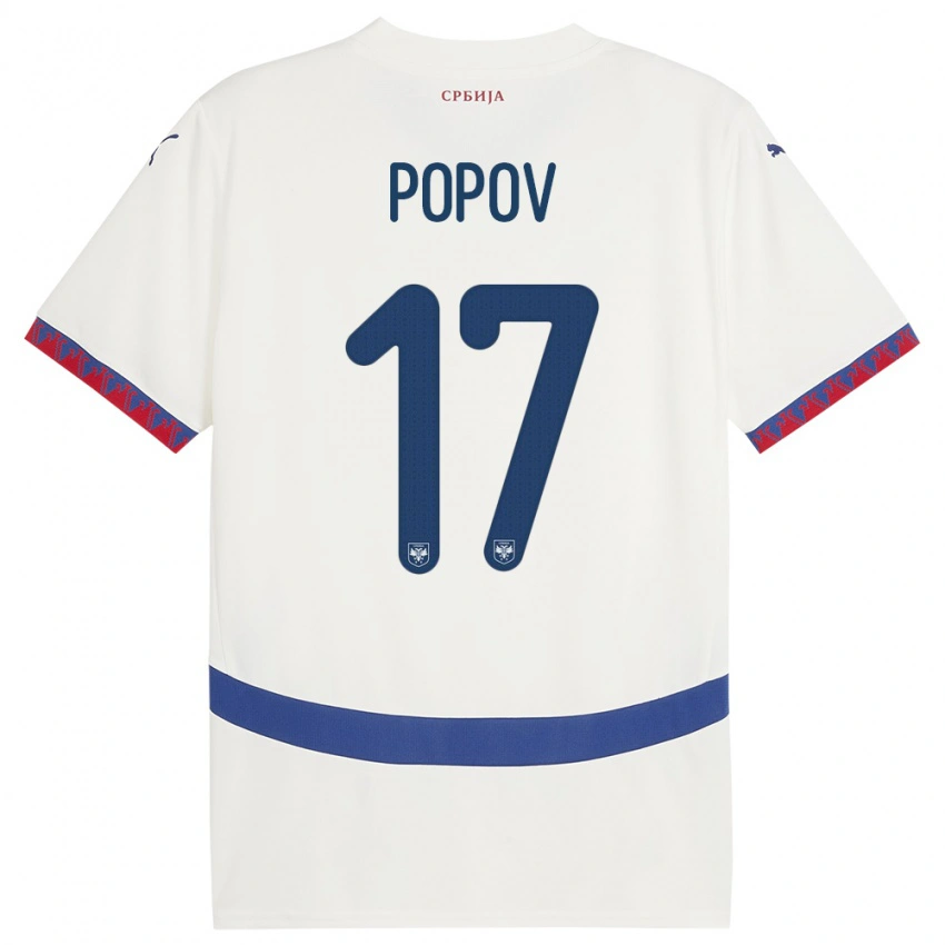 נשים סרביה Andrej Popov #17 לבן הרחק ג'רזי 24-26 חולצה קצרה