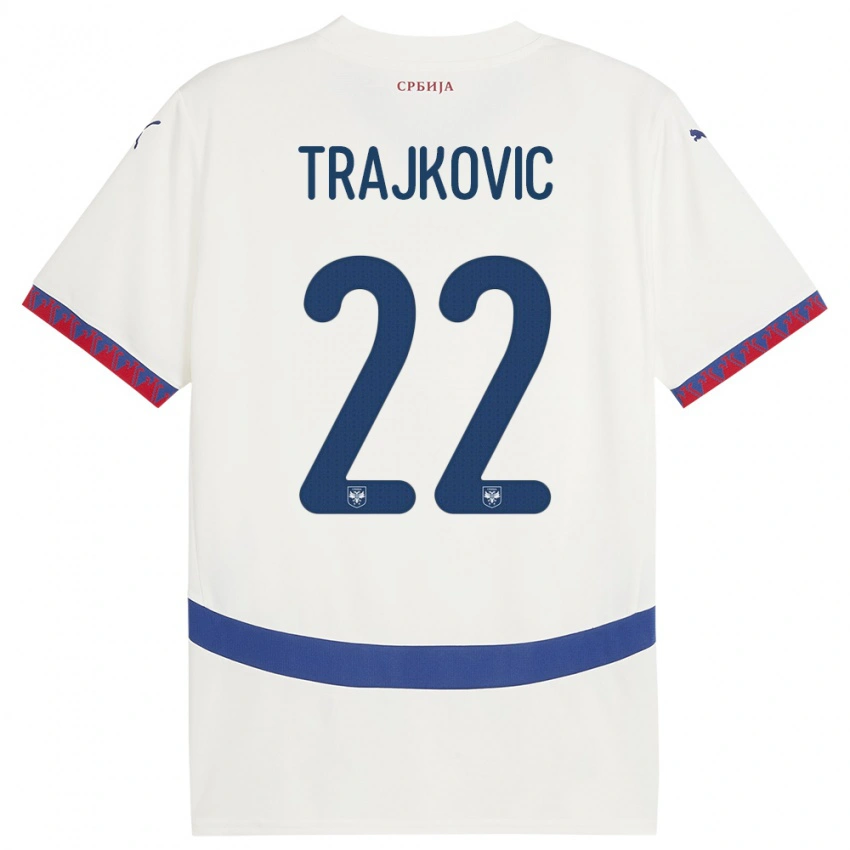 נשים סרביה Aleksa Trajkovic #22 לבן הרחק ג'רזי 24-26 חולצה קצרה