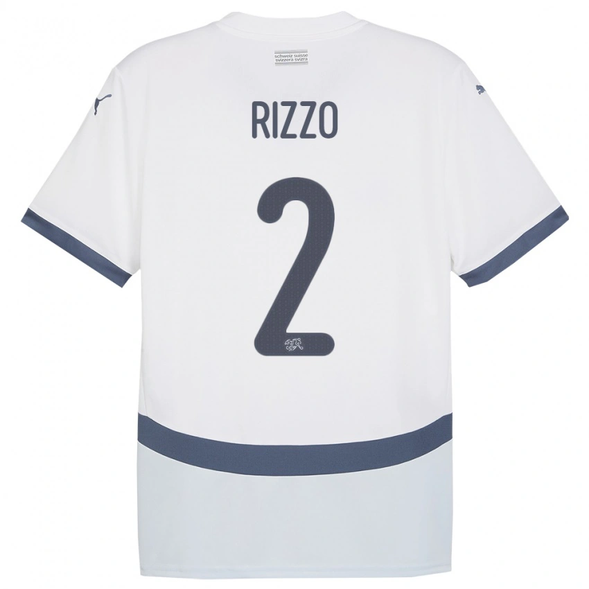 נשים שווייץ Mattia Rizzo #2 לבן הרחק ג'רזי 24-26 חולצה קצרה