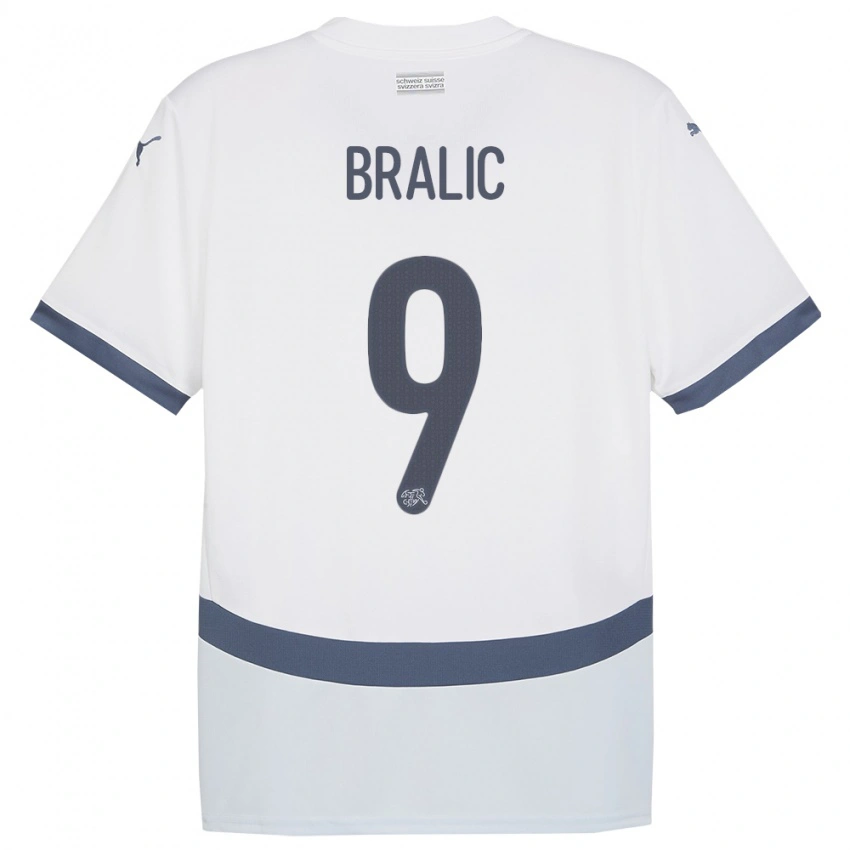 נשים שווייץ Josip Bralic #9 לבן הרחק ג'רזי 24-26 חולצה קצרה
