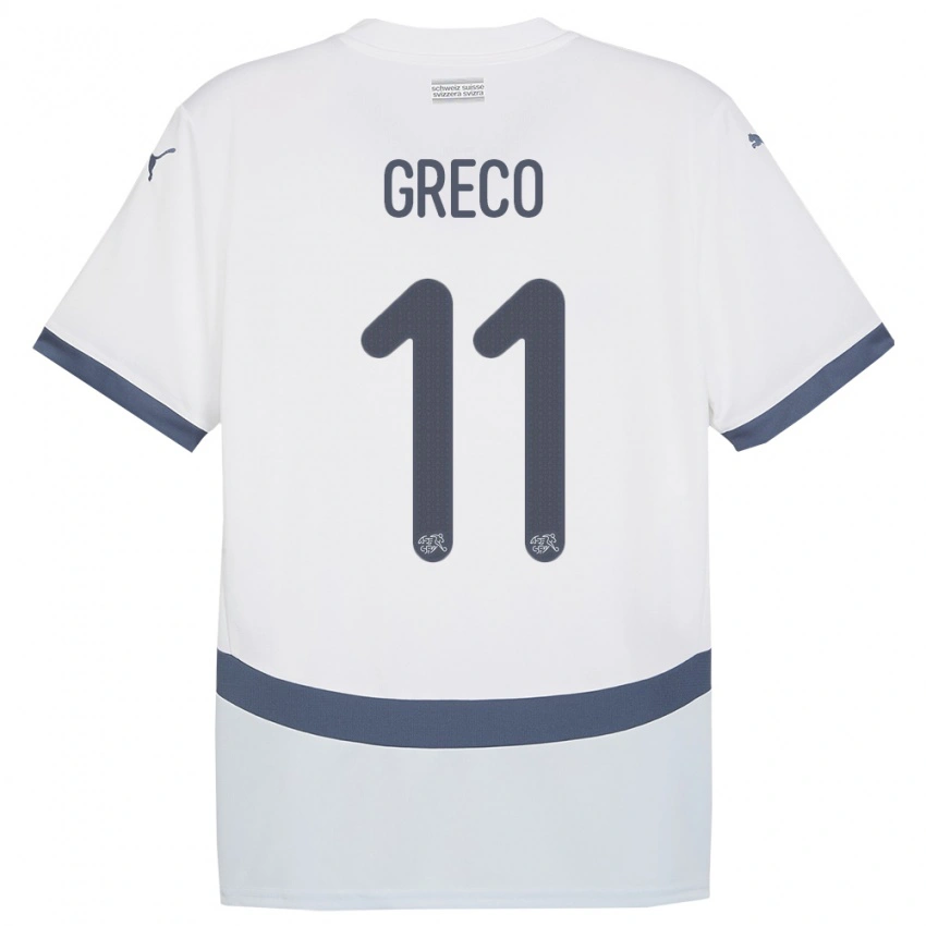 נשים שווייץ Mario Greco #11 לבן הרחק ג'רזי 24-26 חולצה קצרה