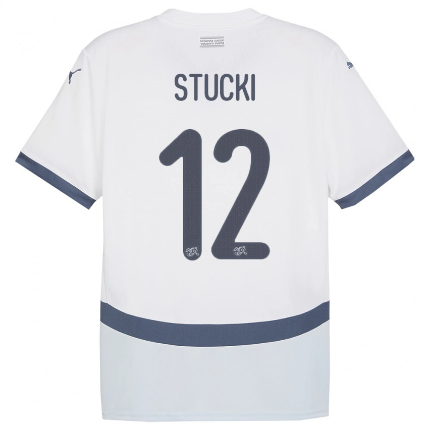 נשים שווייץ Jayden Stucki #12 לבן הרחק ג'רזי 24-26 חולצה קצרה