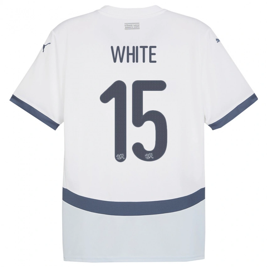 נשים שווייץ Leon White #15 לבן הרחק ג'רזי 24-26 חולצה קצרה