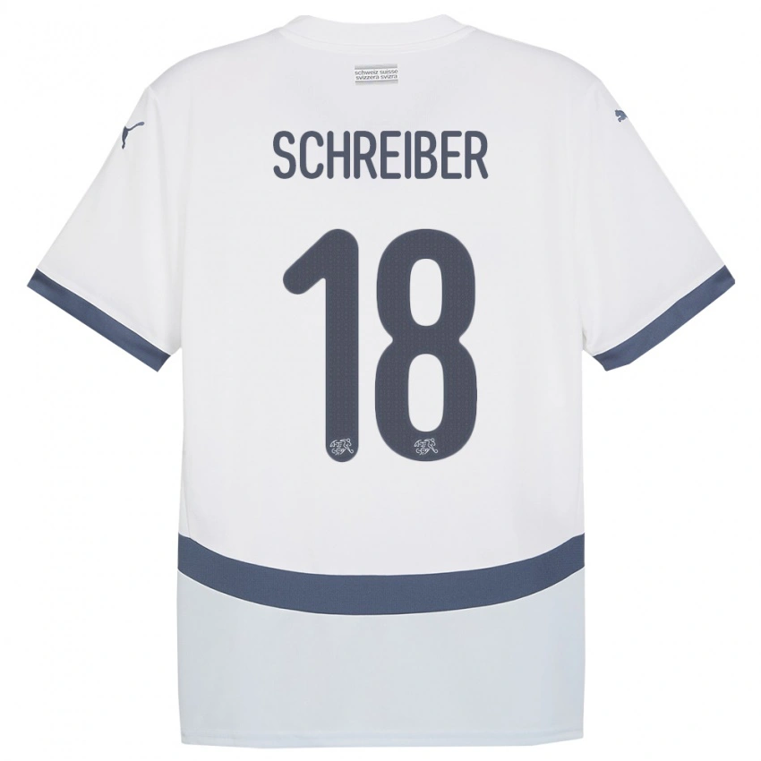 נשים שווייץ Loris Schreiber #18 לבן הרחק ג'רזי 24-26 חולצה קצרה