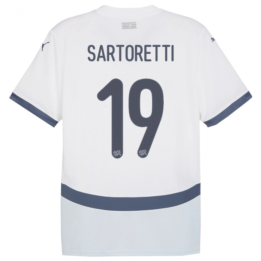 נשים שווייץ Malko Sartoretti #19 לבן הרחק ג'רזי 24-26 חולצה קצרה