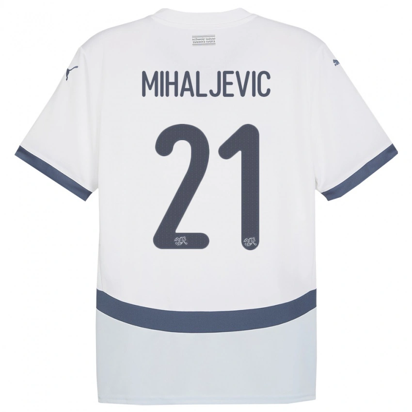 נשים שווייץ Mark Mihaljevic #21 לבן הרחק ג'רזי 24-26 חולצה קצרה
