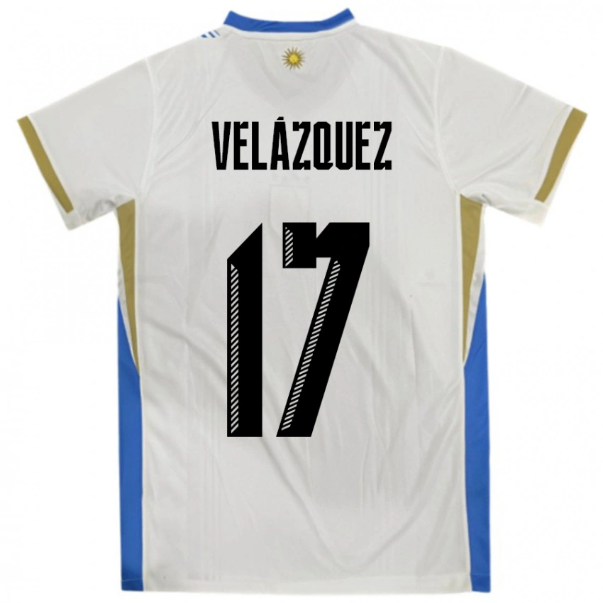 נשים אורוגוואי Ezequiel Velázquez #17 לבן כחול הרחק ג'רזי 24-26 חולצה קצרה