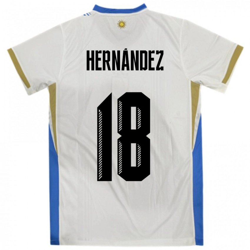 נשים אורוגוואי Tomás Hernández #18 לבן כחול הרחק ג'רזי 24-26 חולצה קצרה
