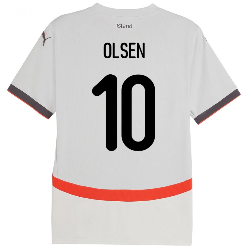 נשים אִיסלַנד Gunnar Olsen #10 לָבָן הרחק ג'רזי 24-26 חולצה קצרה