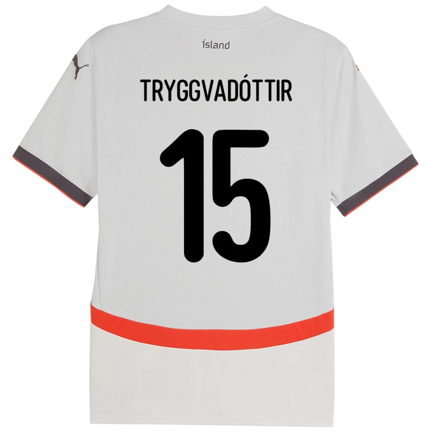 נשים אִיסלַנד Katla Tryggvadóttir #15 לָבָן הרחק ג'רזי 24-26 חולצה קצרה