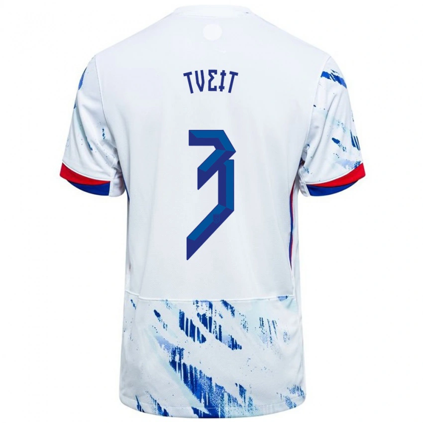 נשים נורבגיה Aksel Tveit #3 לבן כחול הרחק ג'רזי 24-26 חולצה קצרה