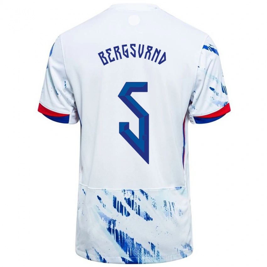 נשים נורבגיה Guro Bergsvand #5 לבן כחול הרחק ג'רזי 24-26 חולצה קצרה