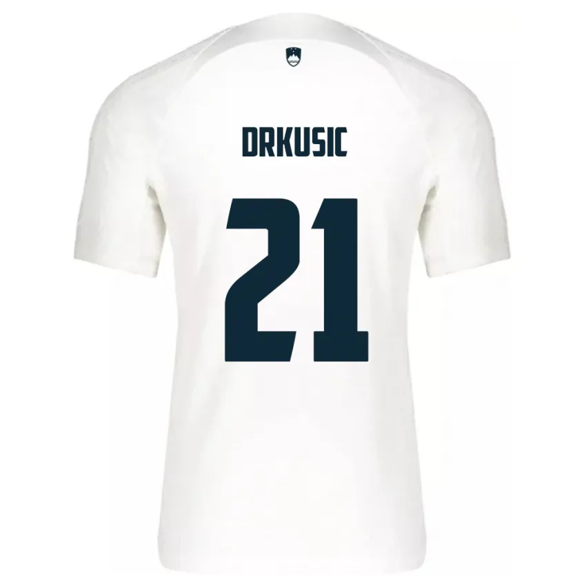 ילדים סלובניה Vanja Drkusic #21 לבן ג'רזי ביתית 24-26 חולצה קצרה