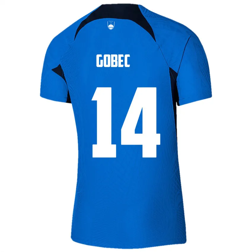 ילדים סלובניה Stijan Gobec #14 כְּחוֹל הרחק ג'רזי 24-26 חולצה קצרה