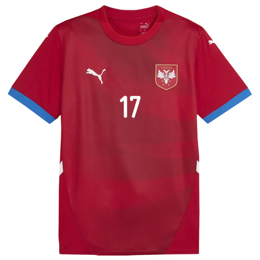 גברים סרביה Stefan Djurovic #17 אָדוֹם ג'רזי ביתית 24-26 חולצה קצרה