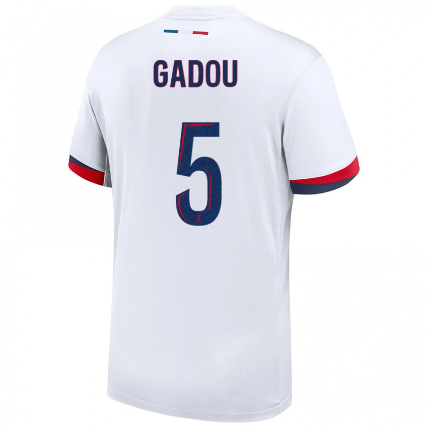 ילדים Joane Gadou #5 לבן כחול אדום הרחק ג'רזי 2024/25 חולצה קצרה