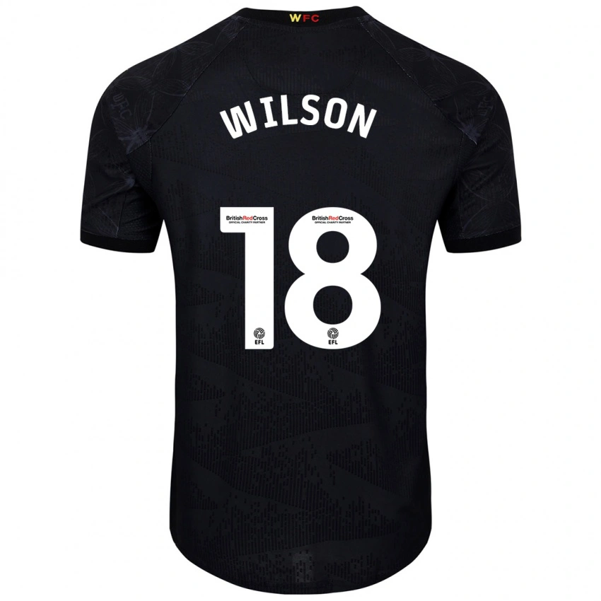 גברים Poppy Wilson #18 שחור לבן הרחק ג'רזי 2024/25 חולצה קצרה