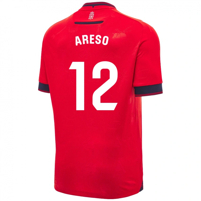 גברים Jesús Areso Blanco #12 אדום לבן ג'רזי ביתית 2024/25 חולצה קצרה